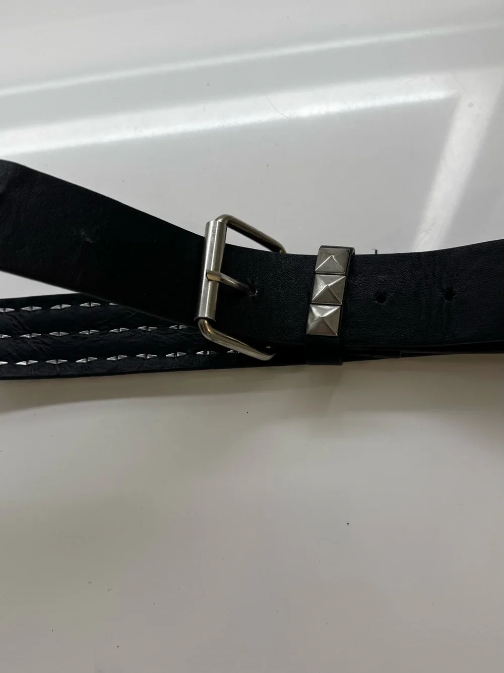 Men's Black Leather Studded Belt with Silver Buckle